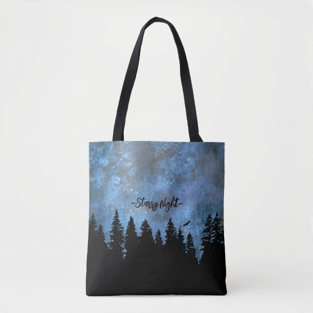 Custom Text Pine Forest Night Tote Bag (Front)
