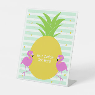 Custom Text Pineapple Flamingos Pedestal Sign