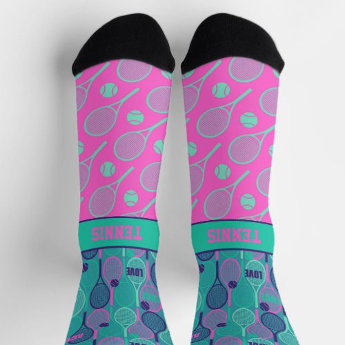 Custom text pink and minty tennis rackets  socks