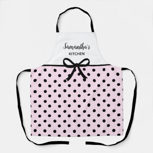 Custom Text Pink Black Polka Dots Cute Kitchen Apron