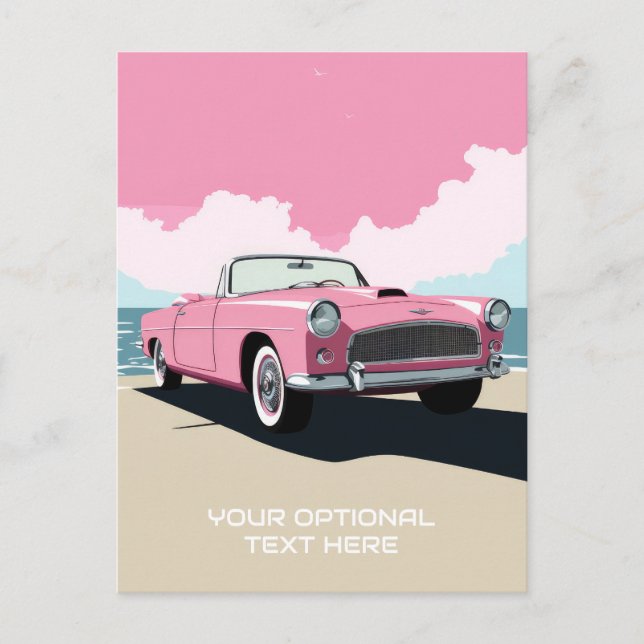 Custom Text Pink Classic Car Postcard (Front)