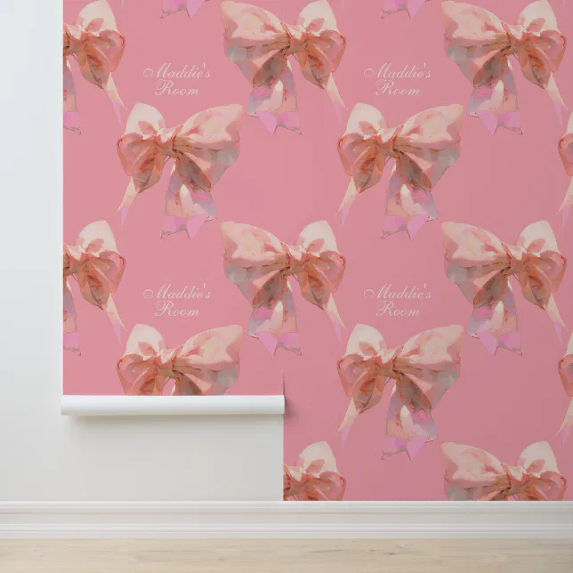 Custom Text Pink Coquette Bow Pattern Removable Wallpaper | Zazzle