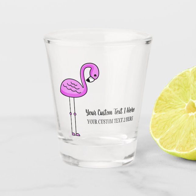 Custom text Pink Flamingo shot glass (Front)