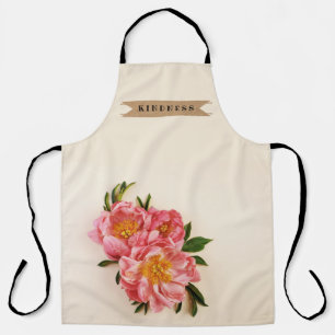 Custom Text Pink Floral Bouquet Kraft Ribbon Apron