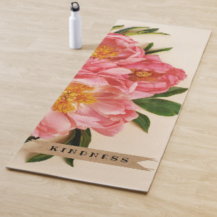Custom Text Pink Floral Bouquet Kraft Ribbon  Yoga Mat