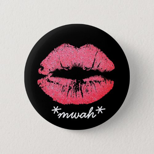 Custom Text Pink Lipstick Kiss Lip Makeup Mwah Button