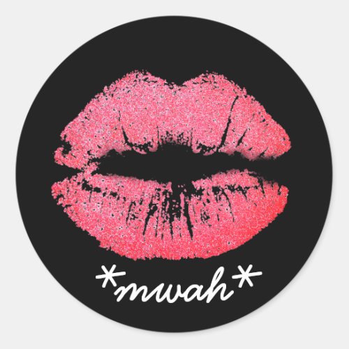 Custom Text Pink Lipstick Kiss Lip Makeup Mwah Classic Round Sticker