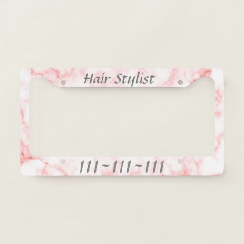 Custom Text Pink Marble Look Mobile Ad License Plate Frame