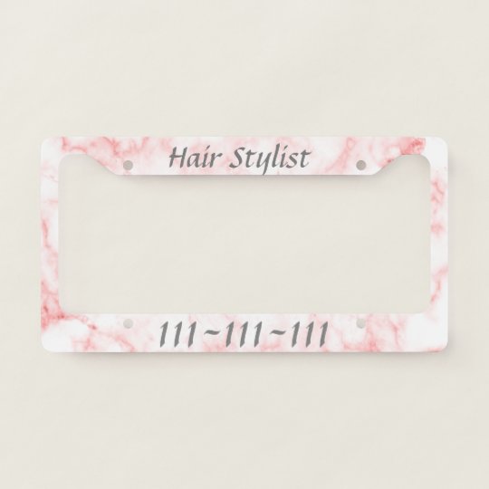 Custom Text Pink Marble Look Mobile Ad License Plate Frame