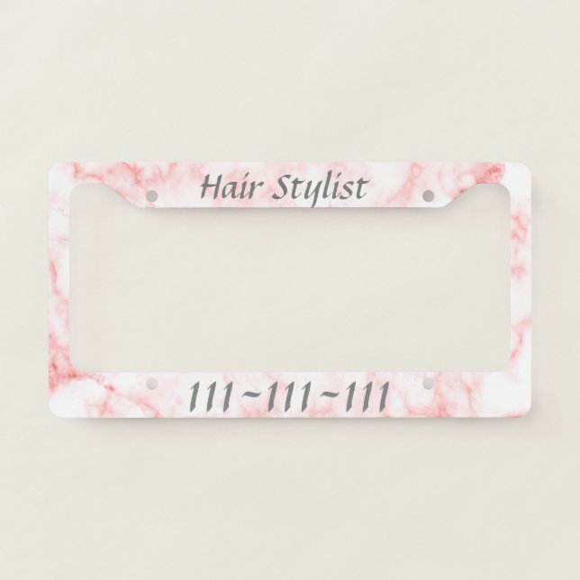 Custom Text Pink Marble Look Mobile Ad License Plate Frame (Front)