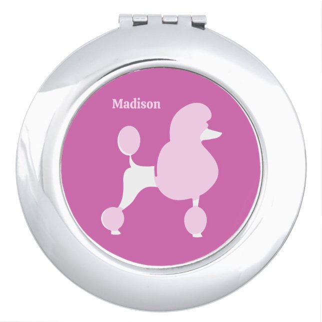 Custom Text Pink Poodle Compact Mirror (Front)