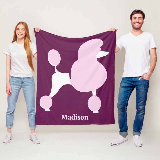 Custom Text Pink Poodle Fleece Blanket (In Situ)