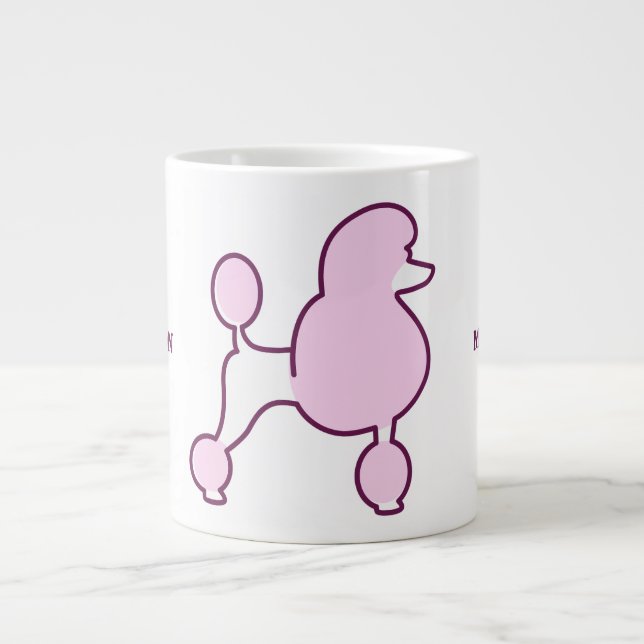 Custom Text Pink Poodle Giant Coffee Mug (Front)