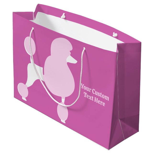 Custom Text Pink Poodle Large Gift Bag (Back Angled)