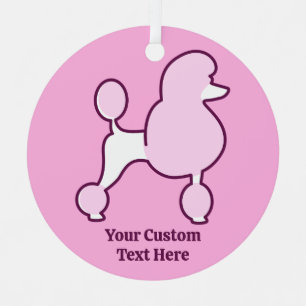 Custom Text Pink Poodle Metal Ornament