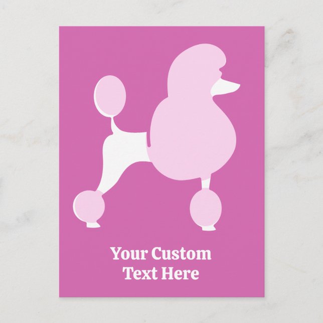 Custom Text Pink Poodle Postcard (Front)