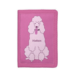 Custom Text Pink Poodle Trifold Wallet