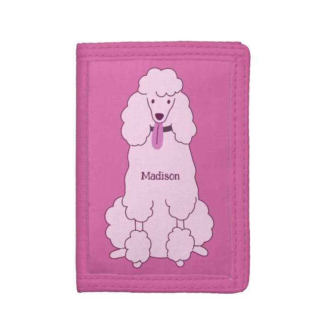 Custom Text Pink Poodle Trifold Wallet (Front Vertical)