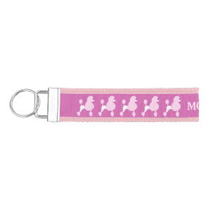 Custom Text Pink Poodle Wrist Keychain
