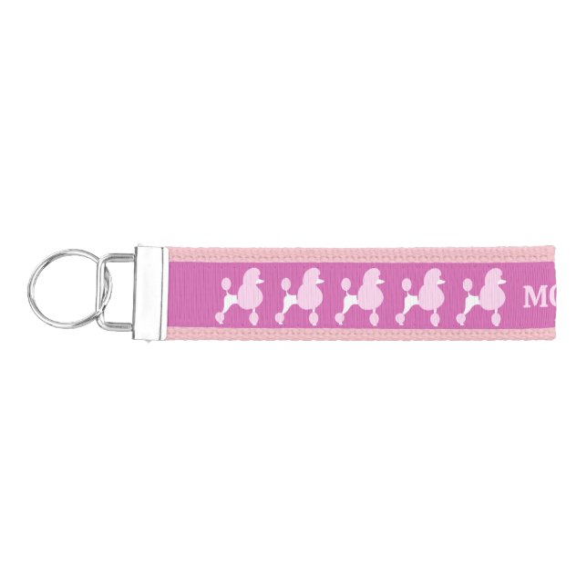 Custom Text Pink Poodle Wrist Keychain (Keys on Left)
