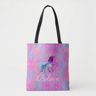 Custom Text Pink/Purple Galaxy Unicorn Tote Bag
