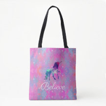 Custom Text Pink/Purple Galaxy Unicorn Tote Bag