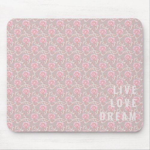  Custom Text Pink Rose and Leaf Mouse Pad