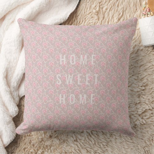 Custom Text Pink Rose  Leaf Throw Pillow