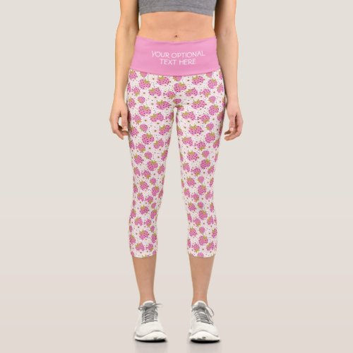 Custom Text Pink Strawberries Leggings