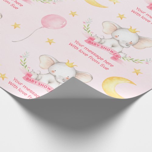 Custom Text Pink Watercolor Elephant Baby Shower Wrapping Paper