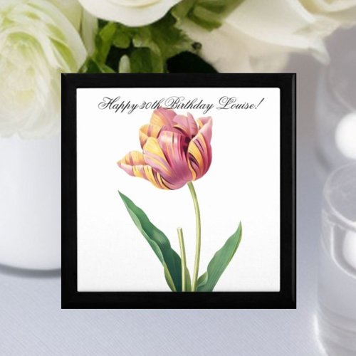 CustomText Pink  Yellow Tulip Flower Watercolor Gift Box