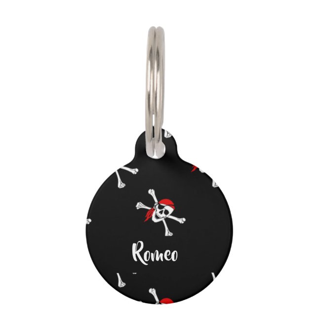 Custom text pirates pattern pet ID tag (Front)