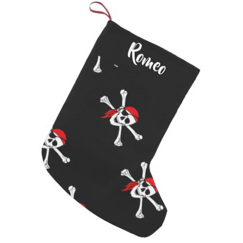 Custom text pirates pattern small christmas stocking