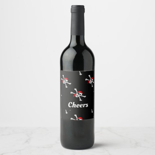 Custom text pirates pattern wine label