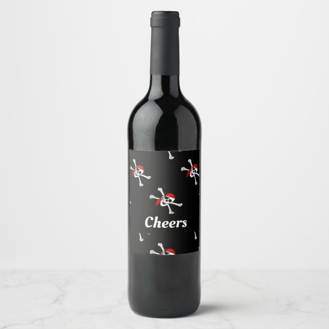Custom text pirates pattern wine label (Front)