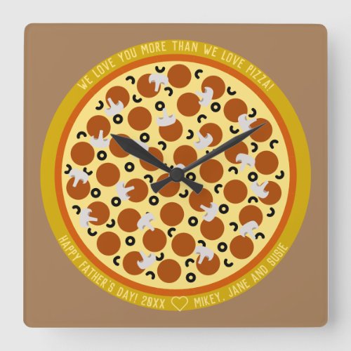 Custom Text Pizza Delivery Box  Fathers Day 2020 Square Wall Clock