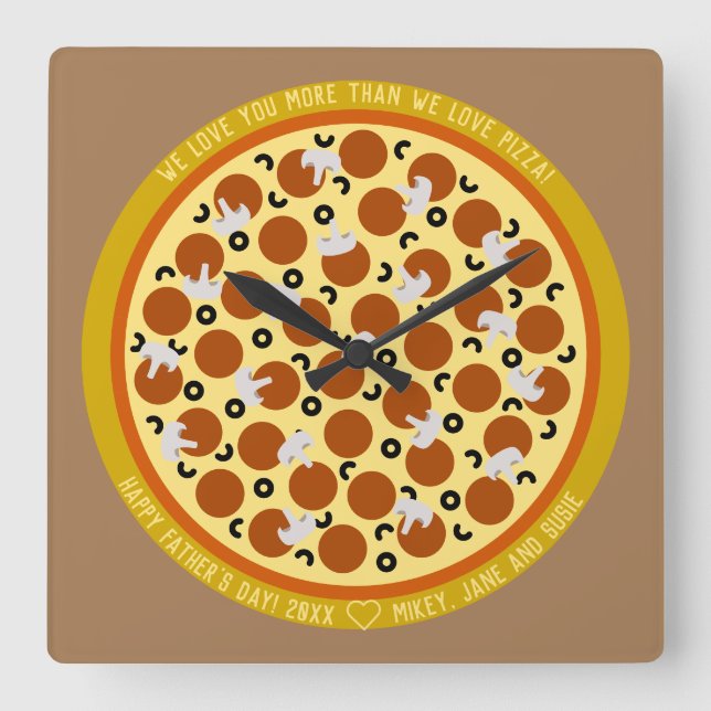 Custom Text Pizza Delivery Box | Father's Day 2020 Square Wall Clock (Front)