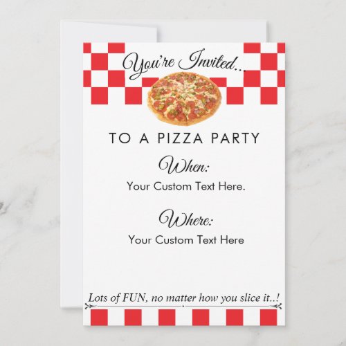 Custom Text Pizza PartyFun Red White Checker Invitation