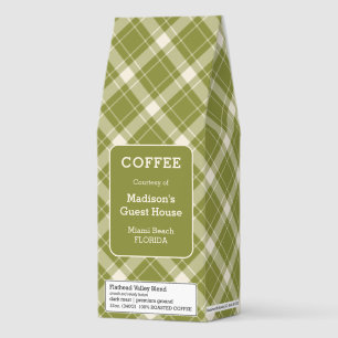 Custom Text Plaid Pattern Roasted Coffee
