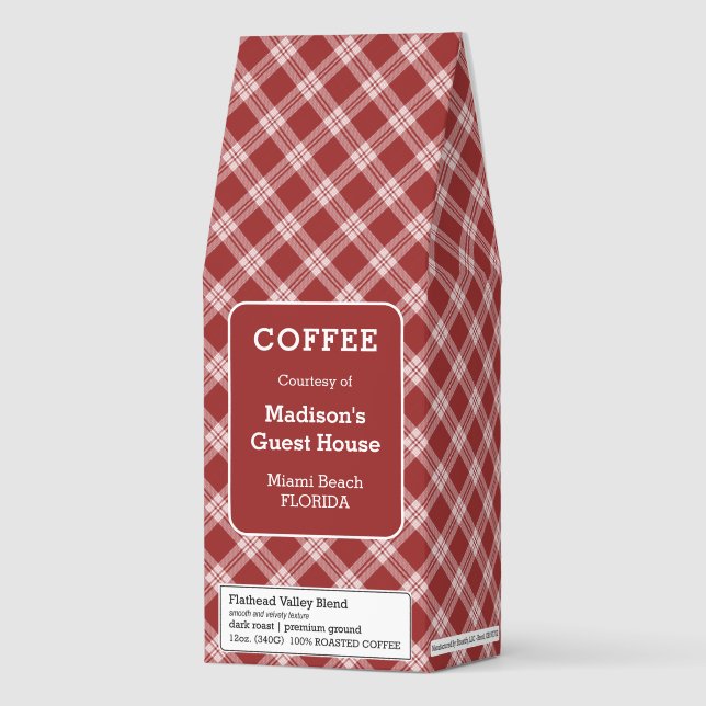 Custom Text Plaid Pattern Roasted Coffee (Front)