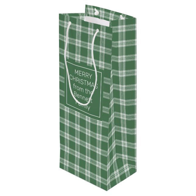 Custom Text Plaid / Tartan Pattern Wine Gift Bag (Back Angled)