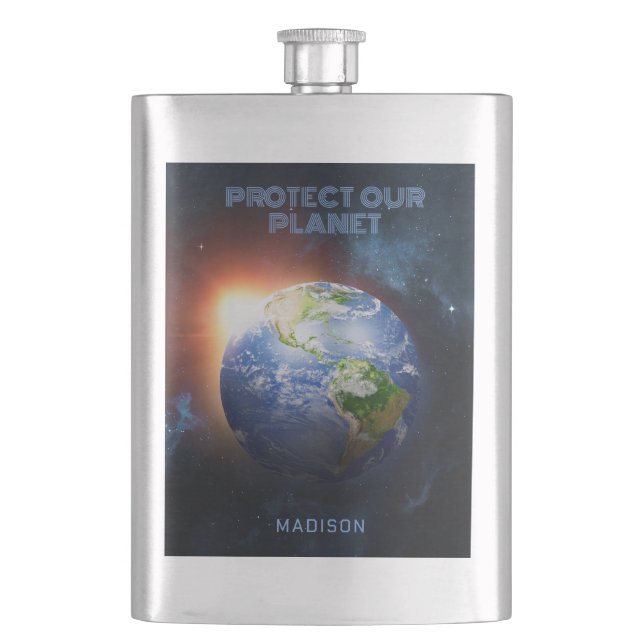 Custom Text Planet Earth Flask (Front)