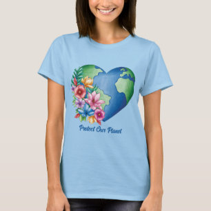 Custom Text Planet Earth Heart T-Shirt