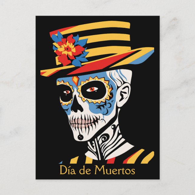 Custom text 💀 Pop Art Calavera in hat Postcard (Front)