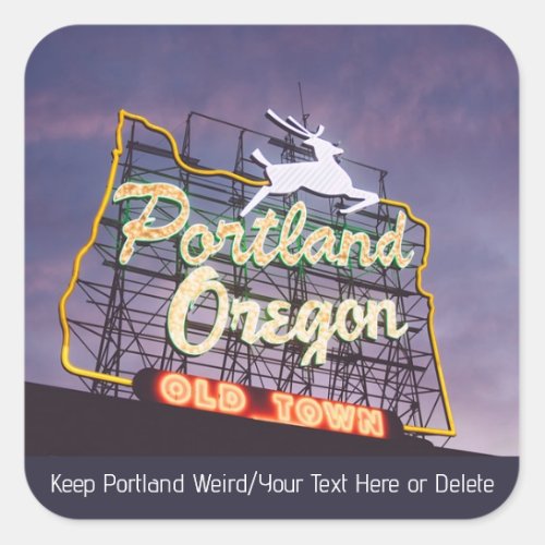 Custom Text Portland Oregon White Stag Neon Sign Square Sticker