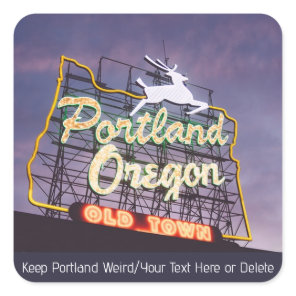 Custom Text Portland Oregon White Stag Neon Sign Square Sticker