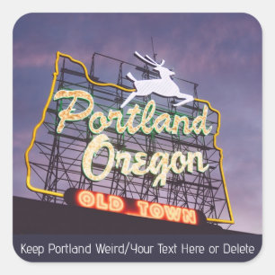 Custom Text Portland Oregon White Stag Neon Sign Square Sticker