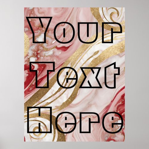 Custom Text Poster AI Art Faux Gold Glitter  Pink