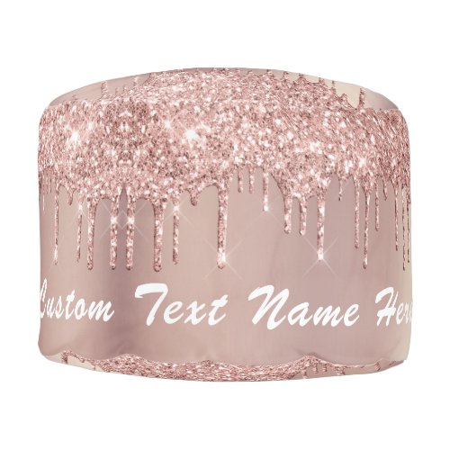 Custom Text Pouf Rose Gold Blush Glitter Drips