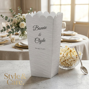 Custom Text Premium Silver Metal Texture Popcorn Favor Boxes